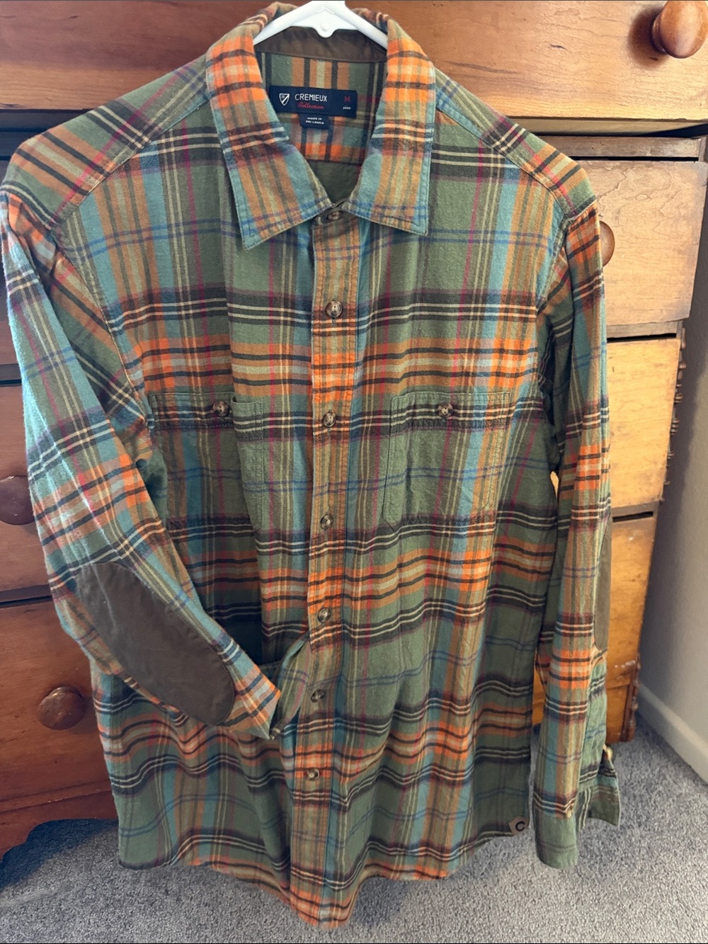 Cremieux Mens M Plaid Flannel Button Down Shirt with Elbow Patches EUC